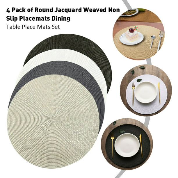 2Pcs Round Jacquard Weaved Non Slip Placemats Dining Home Table Place Mats Kit
